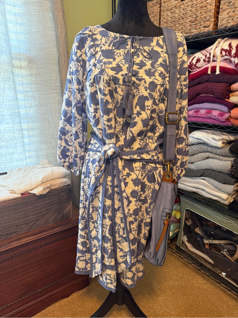 Blue and cream floral summer dress